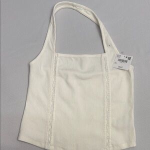 American Eagle Outfitters Cream Ribbed Halter Tank